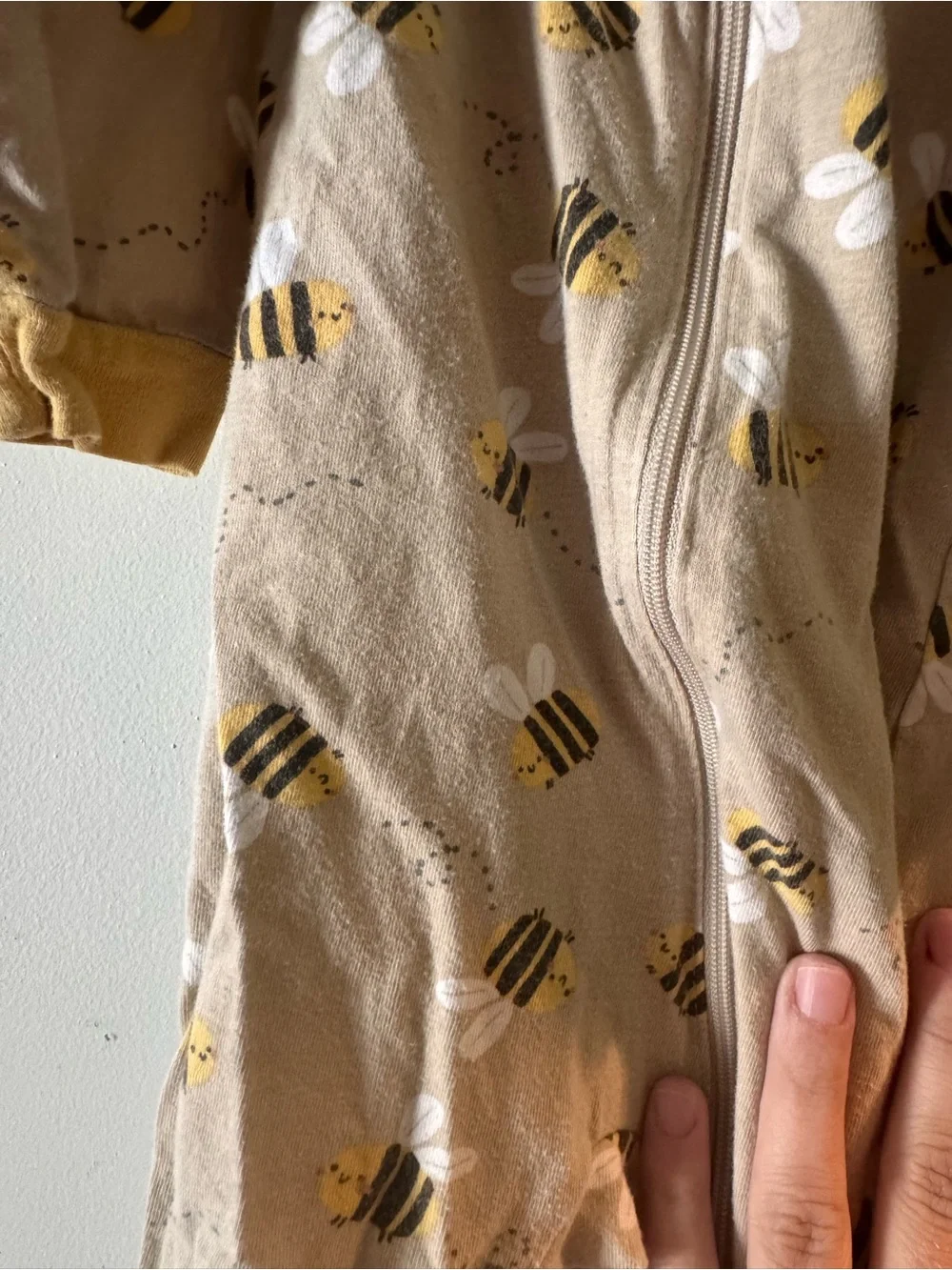 Gerber Beige and Yellow Bee-Print Footed One-Piece